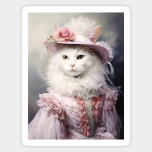 Long Haired White Cat in Rose Hat Sticker